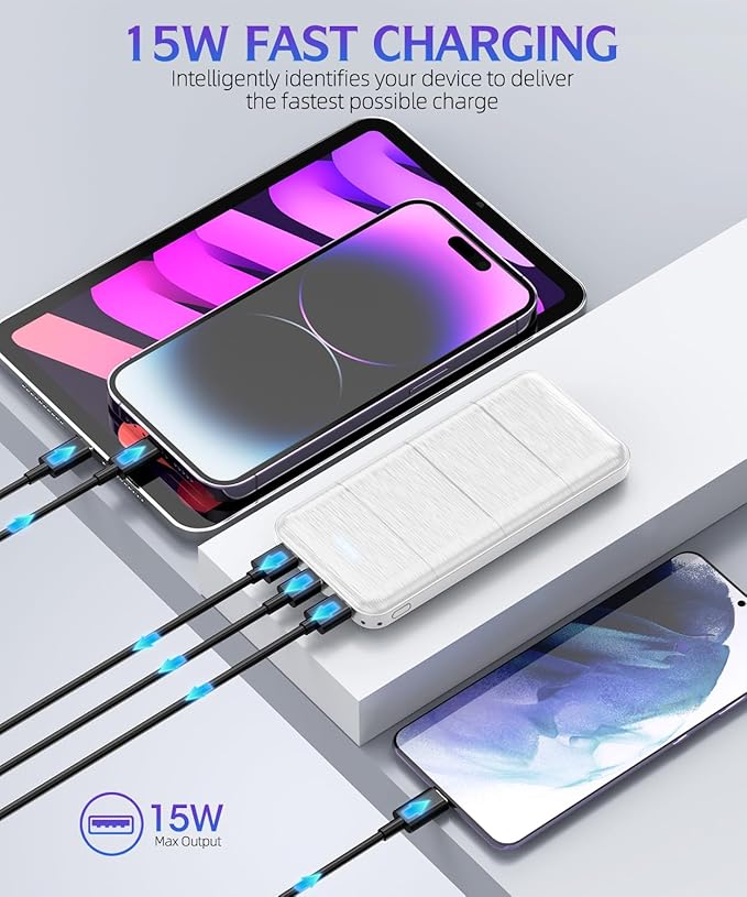 Portable Charger 2-Pack 15000mAh Power Bank Dual USB and Type-C Output 5V3.1A Fast Charger Battery Pack for iPhone 16 15 14 13 12 X Samsung S24 S23 Google iPad etc (Light Black and White)