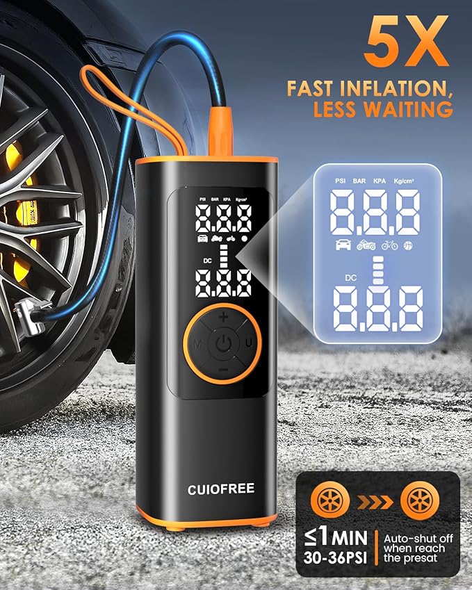 Tire Inflator Portable Air Compressor,5X Faster 150PSI Portable Air Pump for Car Tires with Digital Pressure Gauge,Auto Shut-Off Cordless Portable Tire Inflator for Car Motorcycle Bike Ball