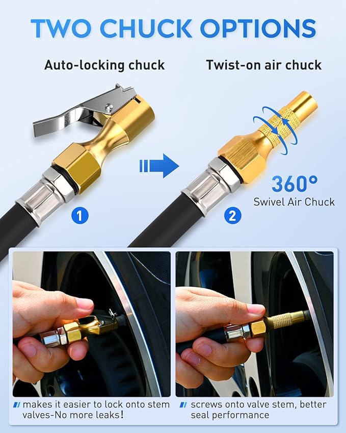 Nilight - 50057A Digital Tire Inflator Deflator with Pressure Gauge 250 PSI Air Chuck and Compressor Accessories with Rubber Hose and Quick Connect Coupler for 0.1 Display Resolution