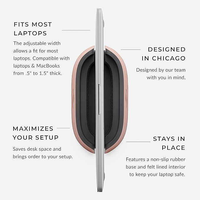 HumanCentric Vertical Laptop Stand in Vegan Cognac Leather, Upright Adjustable Holder and Dock, Laptop Vertical Stand Fits MacBook Pro and Other Laptops .5" to 1.5", Clamshell Compatible