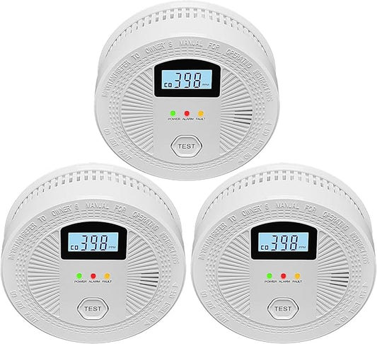 3 Pack Combination Photoelectric Smoke and Carbon Monoxide Alarm Detector with Digital Display; Battery-Operated Smoke Carbon Monoxide Alarm