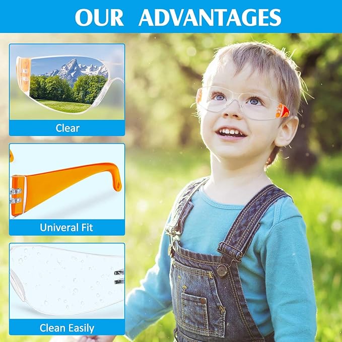Patelai 6 Pcs Kids Safety Glasses Bulk Eye Protection Goggles Scratch Resistant for Science Class, Lab, Sports, Child Youth Size