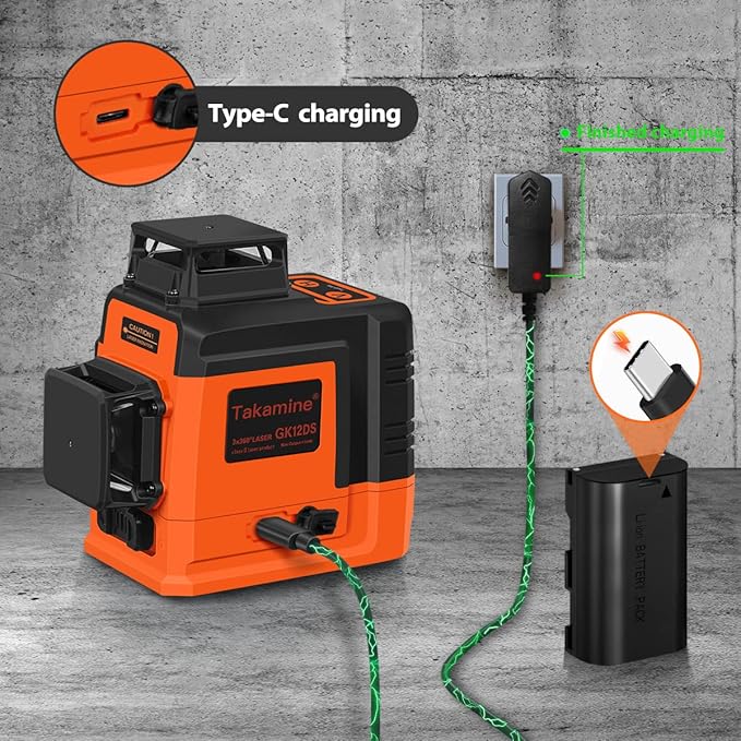 Takamine 12 Lines Laser Level Self Leveling 3x360° 3D Green Cross Line for Construction/Picture Hanging, Remote Controller, Rechargeable Li-ion battery, Magnetic Stand and portable bag