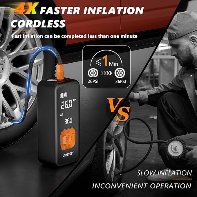 Tire Inflator Portable Air Compressor - 4X Faster Inflation, 150PSI Air Pump for Car Tires with Digital Pressure Gauge/LED Light, 20000mAh Portable Tire Inflator for Car, Moto, Bike, Ball, etc