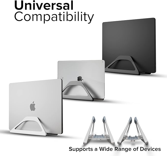 Elestoria Vertical Laptop Stand Holder- Adjustable Laptop Holder Vertical fits All MacBook, Chromebook & Gaming Laptops - Silver