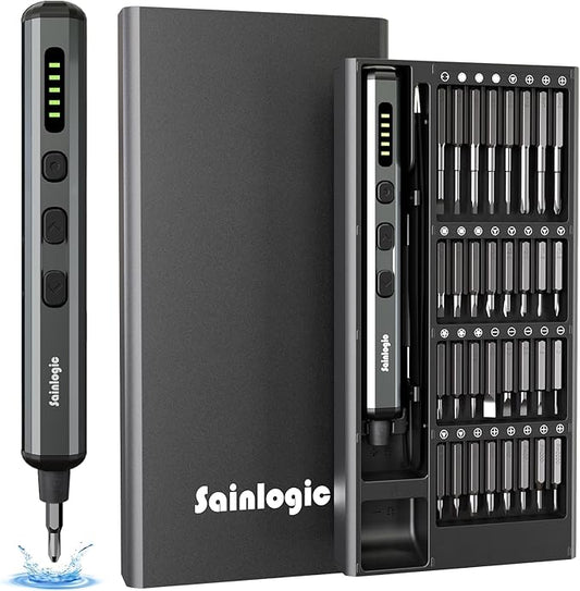 Sainlogic Electric Screwdriver, 68 in 1 Screwdriver Set, 3.7V Mini Electric screwdriver cordless 350mAh, 5 Torque Settings, 4 LED Lights, Electric Small Screwdriver Set for Phone Camera Watch