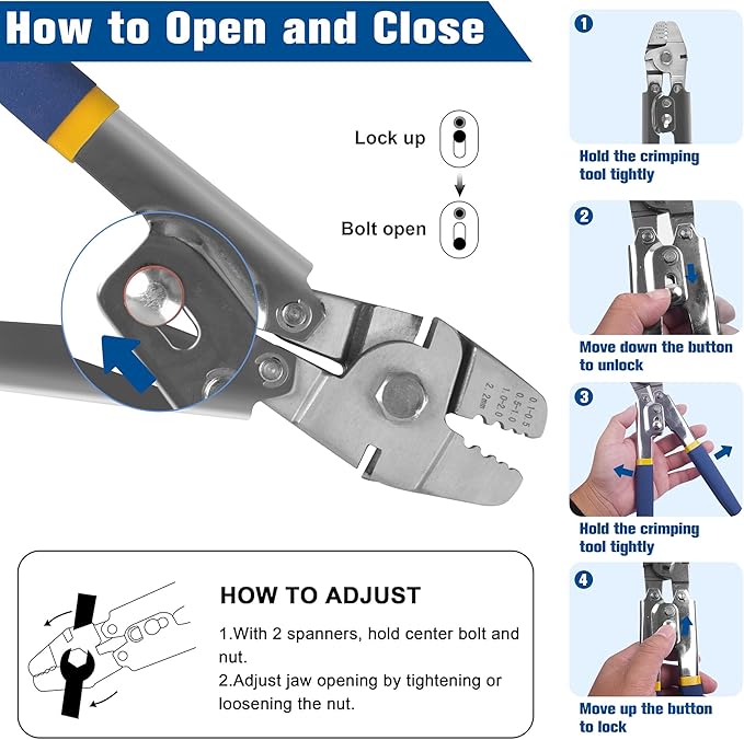 Fishing Crimping Pliers Crimp Sleeves Set,Wire Rope Crimping Tool Kit Heavy Duty Wire Leader Rope Crimper Plier 4 Size Crimping
