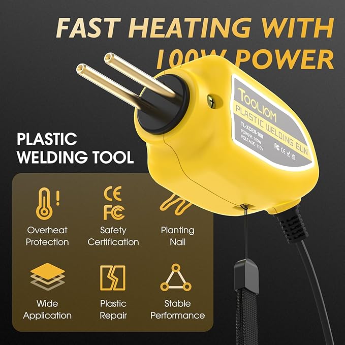 TOOLIOM 100W Portable Plastic Welder Hot Stapler Plastic Repair Kit,110V Plastic Weld Kit with 200 PCS Welder Staples,4 Types Staples Plastic Welding Gun for Car Bumper Crack Kayak Repair
