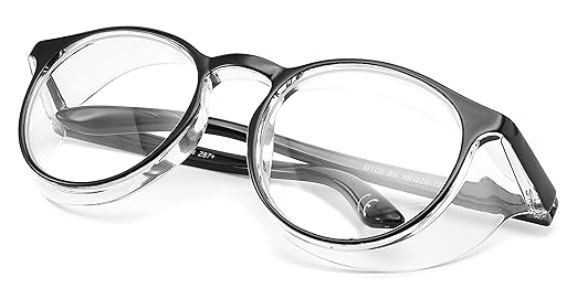 Alsenor Safety Glasses Anti Fog Goggles Protective Eyewear Blue Light Blocking Anti Dust UV Protection Glasses For Men Women (Round-Black)