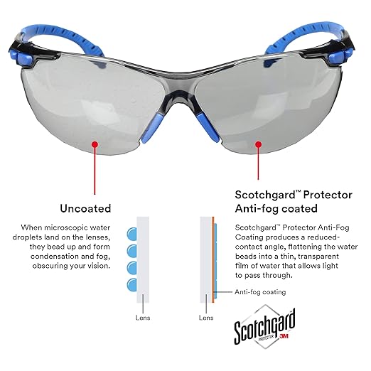 3M Safety Glasses, Solus 1000, S1102SGAF, ANSI Z87, Scotchgard Anti-Fog Gray Lens, Blue/Black Frame, UV Protection, Premium Eye Protection, Padded Temple, Soft Nosebridge