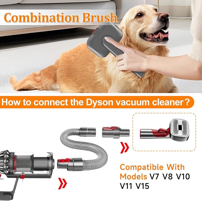 3-in-1 Pet Dog Grooming Attachment Kit, Deshedding Brush Attachment for V15, V11, V10, V8, V7 – Effective Grooming & Cleaning – Hair Grooming Tools for Dog and Cat, 6 Pack