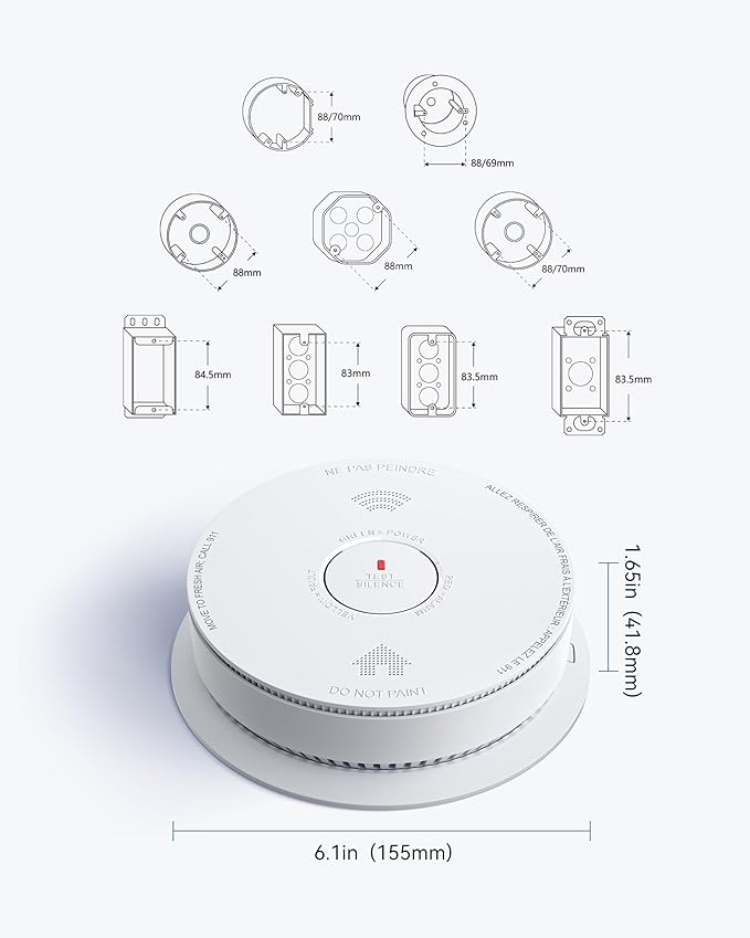 SITERWELL Smoke Detector Carbon Monoxide Detector Combo 10 Year Battery, Meets UL217-9th Standards, Reduced Nuisance Alarms, Smoke and Carbon Monoxide Detector with Bilingual Voice Alerts, 1 Pack
