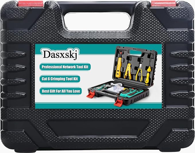 RJ45 Crimp Tool Kit Pass Through, Network Tool Kit, Ethernet Crimper for Cat6 Cat5e Cat5 8P/6P Connectors, Wire Tracker, 110/88 Punchdown Tool, Cat6 Pass Through Connectors, Stripper, Cutter