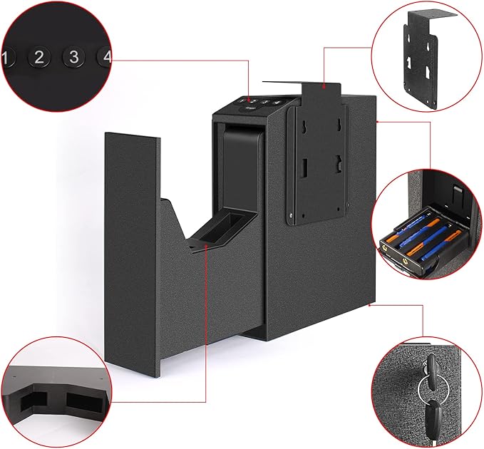 Digital Slider Handgun Gun Safe, Pistol Safe for Nightstand, Desk, Bed Side, Wall, Truck - Auto Sliding Door Hand Gun Safe for Pistol