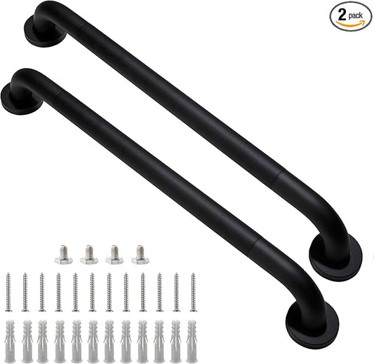 Shower Grab Bar, 2 Pack 24 Inch Black Bathroom Grab Bar, 1.25" Diameter 304 Stainless Steel Anti-Slip Grab Bars for Bathtubs and Showers, Handicap Shower Grab Bar for Seniors Elderly