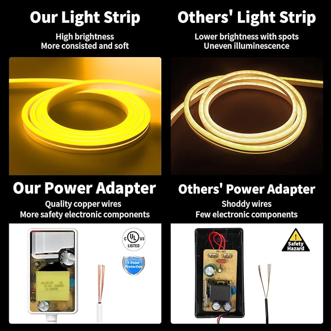 iNextStation Yellow Led Strip Lights, 16.4Ft/5m Neon Led Light Strip with Power Adapter, 12V Waterproof Silicone Flex LED Rope Lights for Bedroom Wall Festival Party Neon Sign DIY Decor