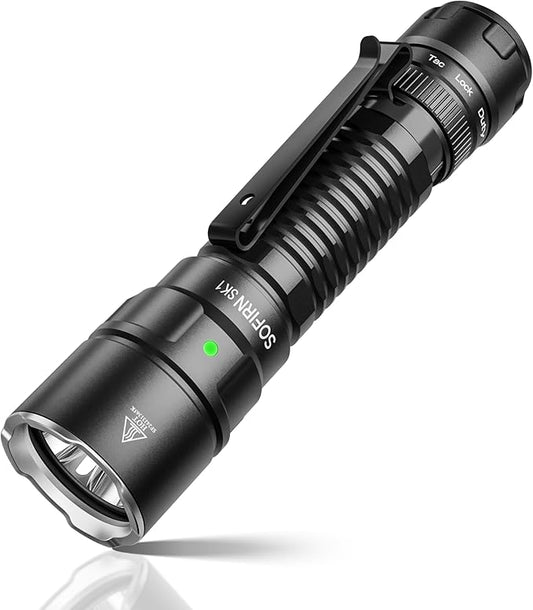 Sofirn SK1 Tactical Flashlight Rechargeable, 1571 FT Long Throw Flashlight with IP68 Waterproof, Rotary Switch Adjusts Tactical, Lockout and Duty Modes, EDC Handheld Flashlight for Emergencies Rescue