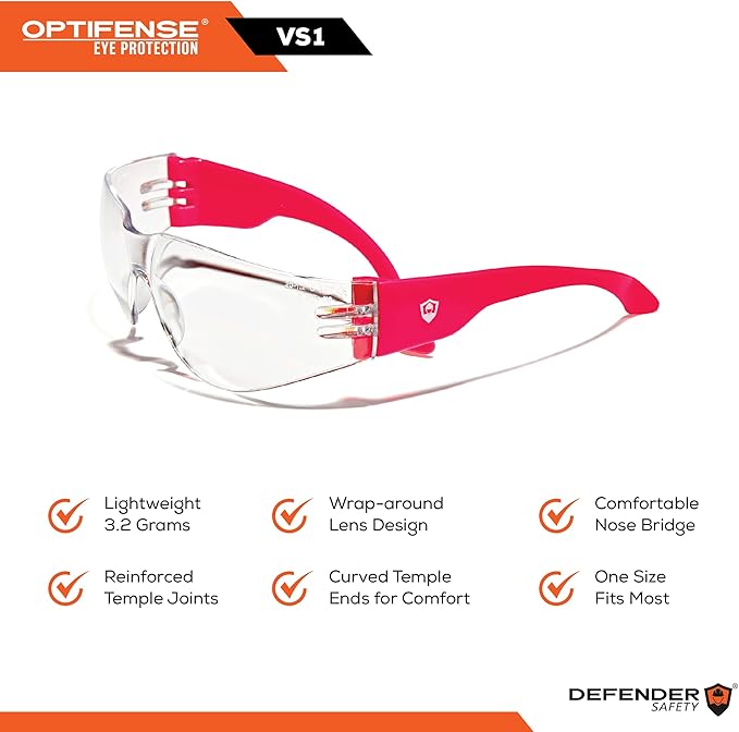 Defender Safety VS1 Safety Glasses, 30 pack, Polycarbonate protective eyewear, impact resistant Anti Scratch, ANSI Z87