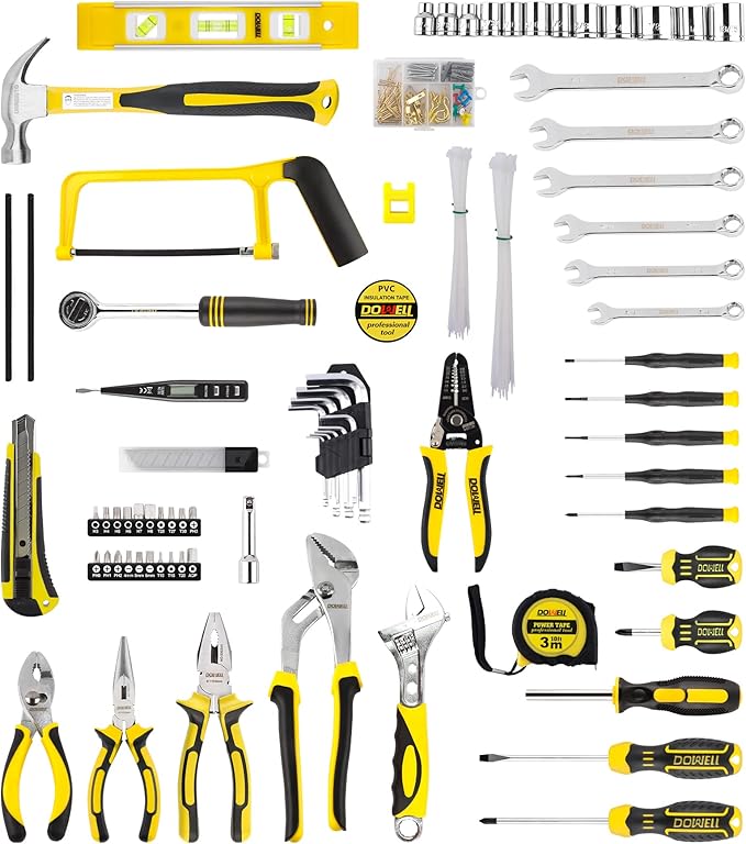 DOWELL 229PCS Tool Sets for Men, Household Hand Tool Kit, Home Repairing Tool Set for Maintenance with 14-Inch Storage Bag