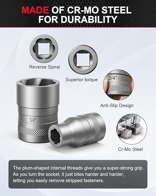 Kolvoii Bolt Extractor Kit, Nut Extractor Socket Set, Stripped & Rounded Bolt Remover with 1/4" & 3/8" Drive, 32PCS Lug Nut Removal Tool for Damaged, Frozen, Broken, Rusted and Rounded-Off, 35#CR-MO