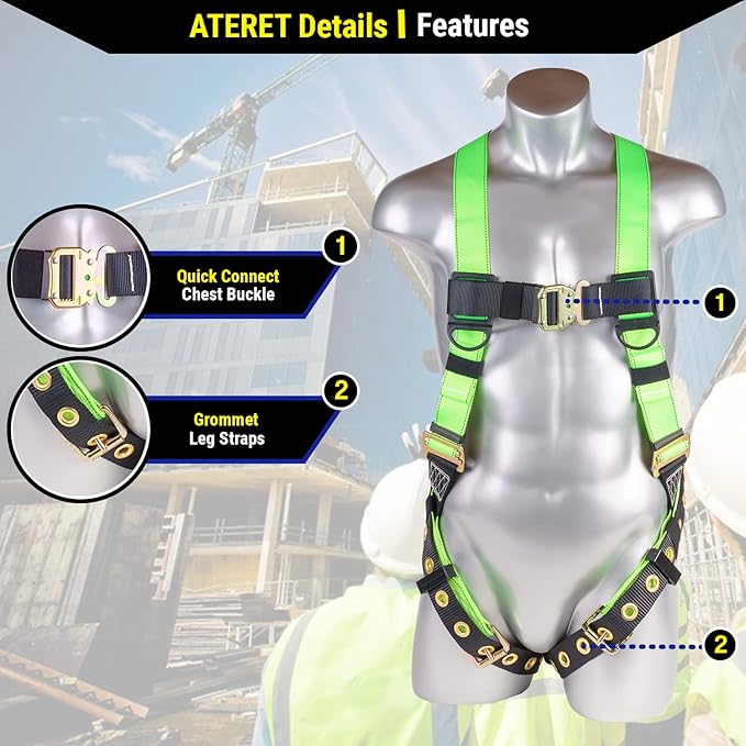 Palmer Safety Construction Harness 5 Point Adjustment, Back D-Ring, Grommet Legs, Multiple Styles I OSHA ANSI Compliant