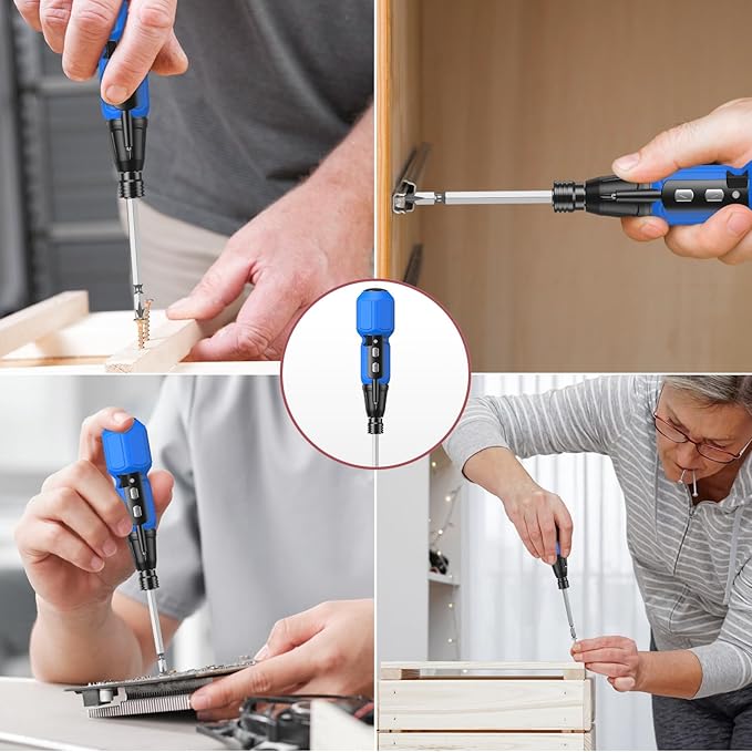 LOFICOPER Electric Screwdriver Set, Mini Cordless Screwdriver Kit with Bit Holders, LED Work Light, USB Charging Cable, for Phones, PC, Glasses, Small Projects, Blue