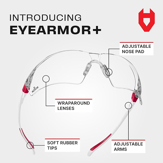 NoCry Safety Glasses with Clear Anti Fog Scratch Resistant Wrap-Around Lenses and No-Slip Grips, UV Protection. Adjustable, White & Pink Frames (10 pack)