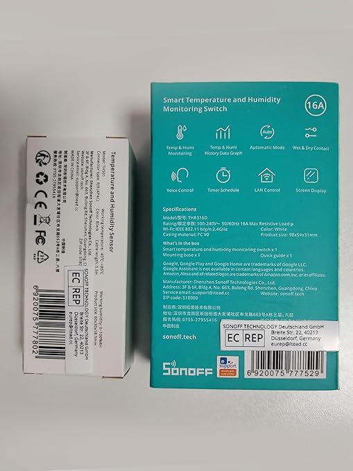 SONOFF THR316D WiFi Smart Switch with Temperature Monitoring,Compatible with Alexa & Google Assistant(with THS01)