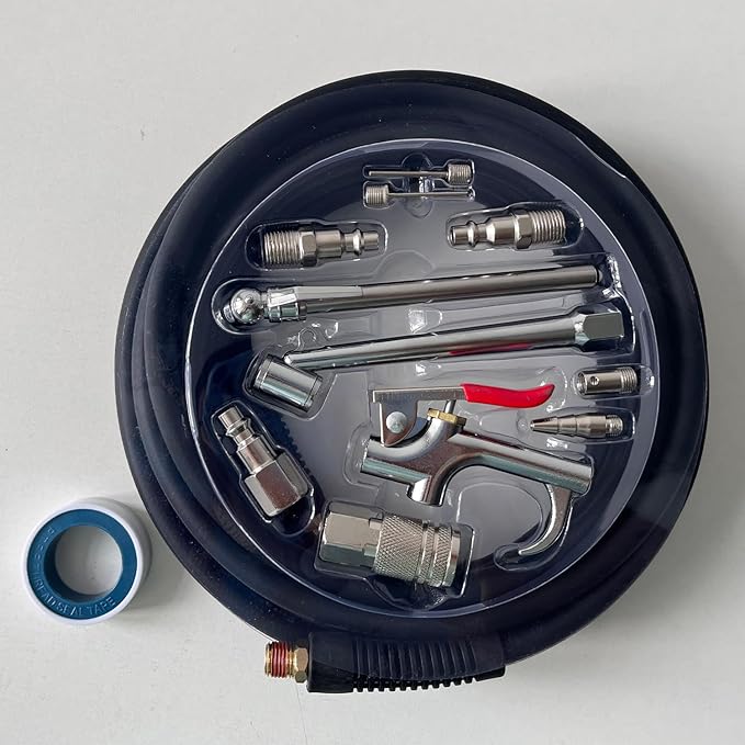 Air Hose 1/4 in x 30 ft, Hybrid Air Compressor Hose Kit with 1/4 in NPT Male Threads, 13 Piece Air Tool & Air Compressor Accessories Kit, Bend Restrictors, 300 PSI (Black, 30FT-13 Pieces)