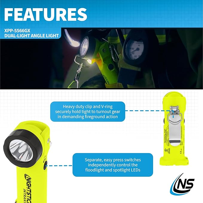 Nightstick XPP-5566GX Intrant Intrinsically Safe Dual Angle Light - 3 in 1 Flashlight, Floodlight, Dual-Light - 8 Brightness Modes - Green