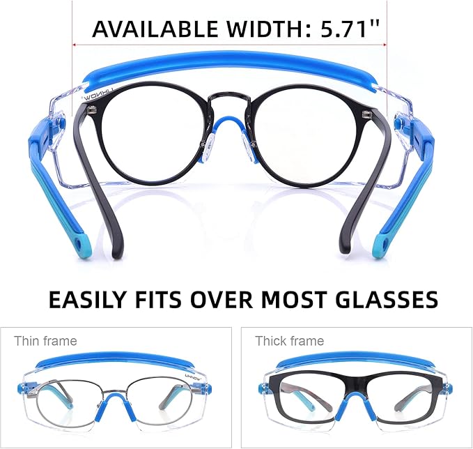 UKNOW Safety Goggles Over Glasses, Anti Fog Safety Glasses with Clear Wraparound Lens, ANSI Z87.1 Protective Eyewear