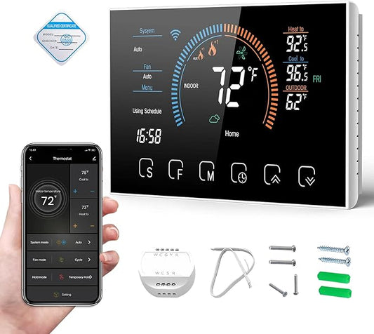 Smart Thermostats for Home, Digital Thermostat with App, WiFi Thermostats for Home Heat Pumps, Cooling Heating & Auto, Includes C-Wire Adapter, LCD Screen/Voice Control/Weather/Energy Saving