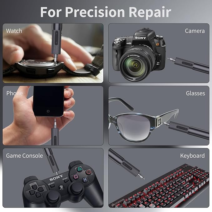 Mini Electric Screwdriver, Precision Screwdriver Set with 24 Magnetic Bits Rechargeable Magnetic Small Set for PC Building Electronic Phone Camera Laptop Watch Camera Repair Kit