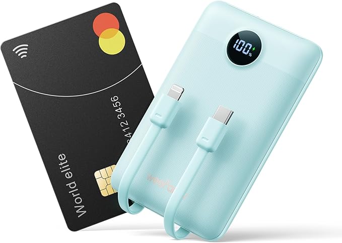 Mini Portable Charger with Built-in Cables 22.5W Fast Charging Power Bank USB-C Small Battery Pack 10000mAh Travel Essential Slim Battery for iPhone 16/15/14, Samsung 25/24, and More