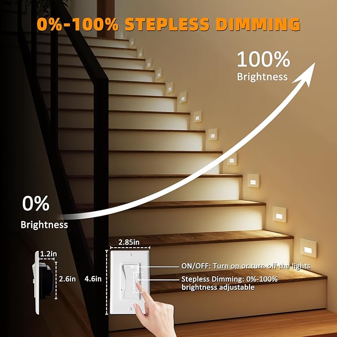 Stair Lights Motion Sensor Indoor Outdoor, 5CCT Dimmable LED Step Lamp with Switch, 4W 300LM, 2700K-6500K, IP66 Waterproof Hardwired 120V Stairway Staircase Walkway Lighting- White, 3 Pack, ETL