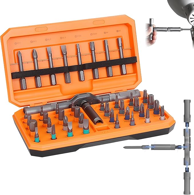 42 in 1 Magnetic Screwdriver Set, Ratchet Screwdriver Magnetic, 42 in 1 Diy Screwdriver Set Ratchet Handle Detachable Versatile Toolkit for PC, Furniture, Bicycle (Orange)