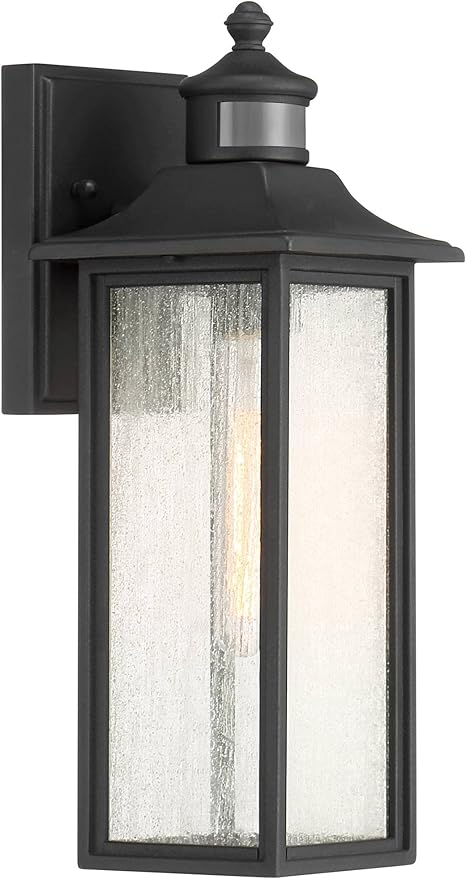 John Timberland Moray Bay Mission Outdoor Wall Light Fixtures Set of 2 Black Metal Motion Sensor 16 1/2" Seeded Glass Panels for Post Exterior Barn Deck House Porch Patio Garage Front Door