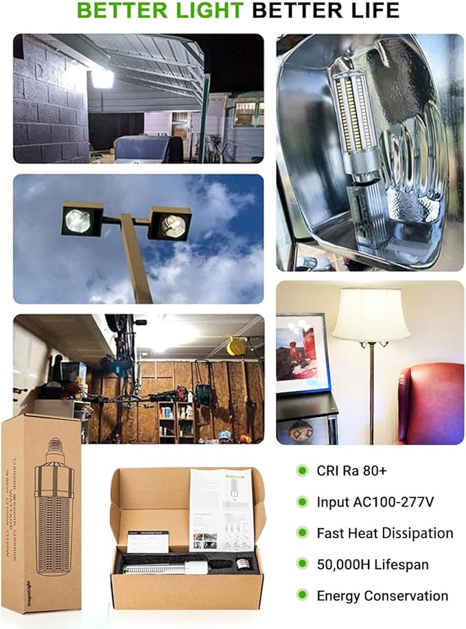 DragonLight 54W Corn LED Light Bulb (400 Watt Equivalent) E26/E39 Large Mogul Base LED Lamp 6000K Daylight 6,500LM