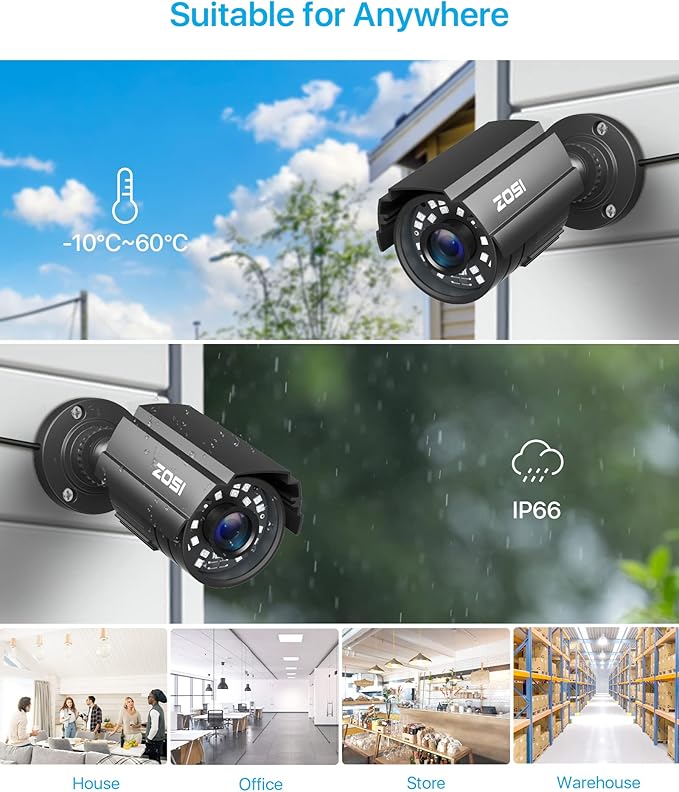 ZOSI 4PK 1920TVL 1080P Security Camera 3.6mm Lens 2MP CCTV Camera Home Security Day Night Waterproof Camera for 1080P/5MP/4K HD-TVI Analog DVR System