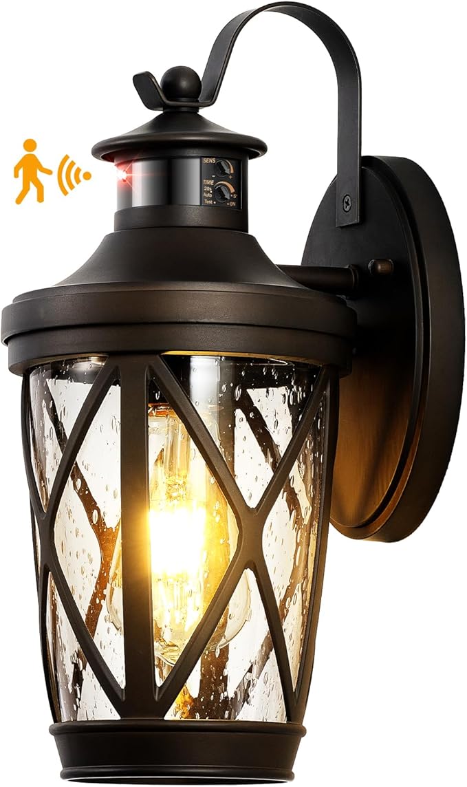 VIANIS Outdoor Motion Sensor Light, Brown Exterior Lighting Fixtures, Oil Rubbed Bronze Outside Lights for House, Waterproof Outdoor Lanterns for Porch, Anti-rust Dusk to Dawn Sensor Wall Mount Sconce