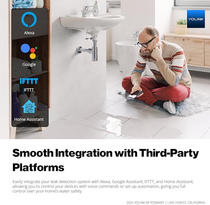 YoLink Smart Water Leak Protection System Kit: Bulldog Valve Robot, Smart Valve Controller 2, 3 Water Leak Sensors, Hub