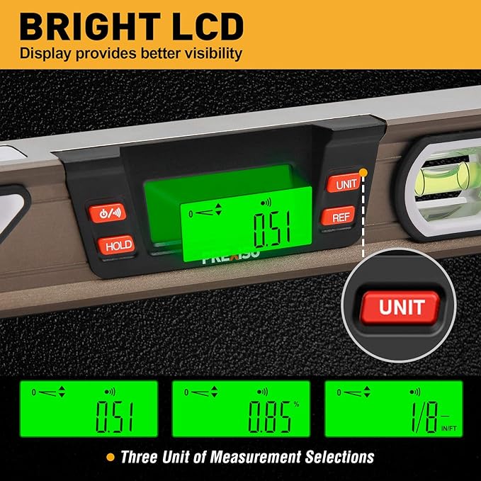 PREXISO Digital Level, 11.5'', Angle Slope with LCD Display, 360° Electronic Bubble Inclinometer, Vertical & Horizontal Spirit Bubble for Construction Carpenter Craftsman Renovation Home Professional