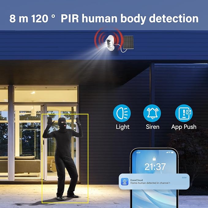 Solar Security Camera Wireless Outdoor, Solar-Powered 4MP 1-Cam, Compatible with A32 System, Color Night Vision,Motion Detection,24/7 Recording