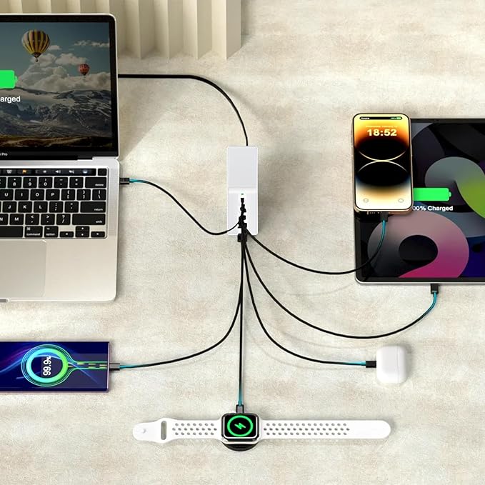 USB C Charger Block 200W 7 Port Fast Charging Station, PD 45W Laptop Charger Brick Adapter Compatible with MacBook Pro/Air,DELL,Steam Deck,iPhone 16/15/14,Galaxy S23/22 (White)