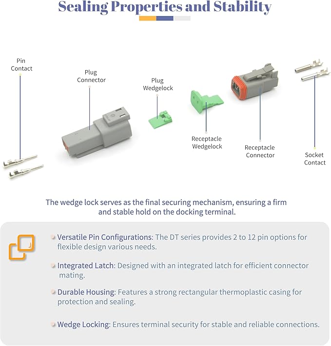 DT 2 Pin Connector Kit Waterproof Electrical Connector 16 AWG Male and Female Automotive Wire Connectors for Car Truck Boat, Dt Connector 6 Sets (2 Pin 6 Sets)