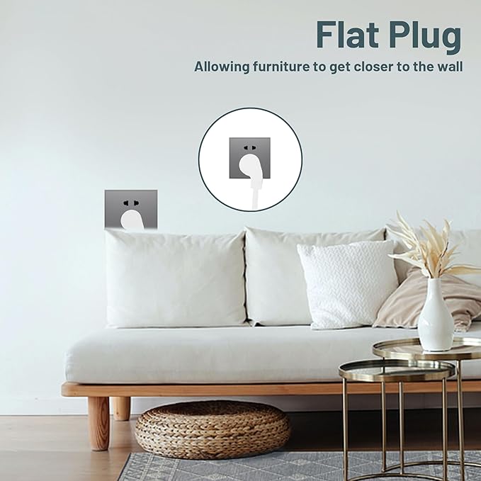 Indoor Flat Plug White Extension Cord 8ft, UL Listed, 16/3 SJTW 3 Prong Heavy Duty, 16 Gauge 13A Power Cord for Lights, Appliance, Home, Office