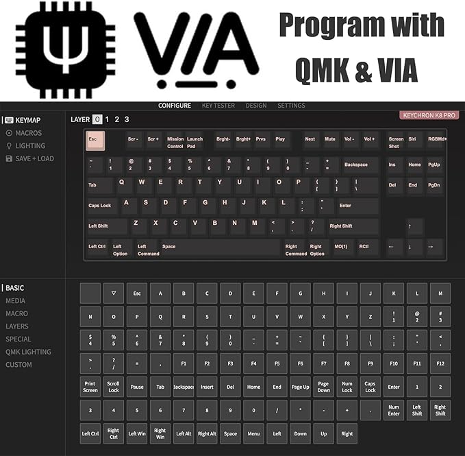 Keychron K8 Pro QMK/VIA Wireless Mechanical Keyboard, 80% Layout TKL Custom Programmable Bluetooth/Wired Gaming Keyboard with White Backlit, K Pro Banana Switch, PBT Keycaps for Mac Windows Linux