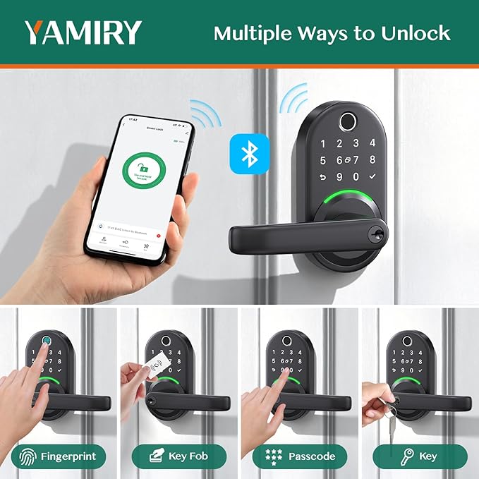 Smart Door Handle Lock with Keypad: Yamiry Fingerprint Smart Knob - Keyless Entry Digital Lock for Front Door - Deadbolt with APP - Generate Passcode Remotely - DIY Installation