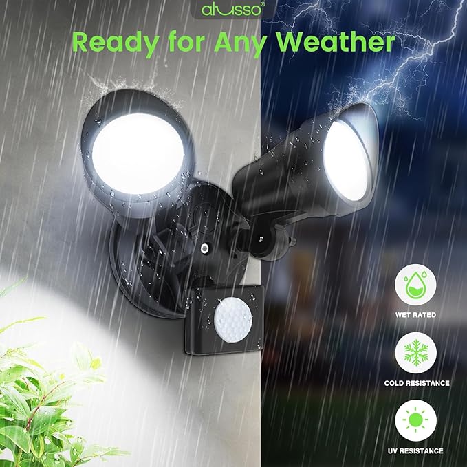 ALUSSO® LED Security Lights Motion Sensor, 25W 2000LM Flood Lights Outdoor Motion Sensor with Remote, Dimmable Brightness 3000K-6500K CCT IP65 Security Light ETL Listed for House Garage Yard, 2 Pack