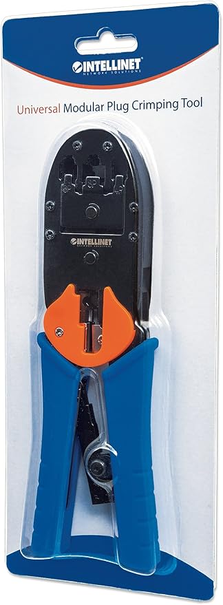 Intellinet RJ45 Crimp Tool – All-In-One Modular Universal Crimper with Wire Cutter & Stripper Functions – Crimps RJ45, RJ22, RJ12, RJ11, RJ10, RJ9 Connector Plugs – Lifetime Mfg Warranty - 211048